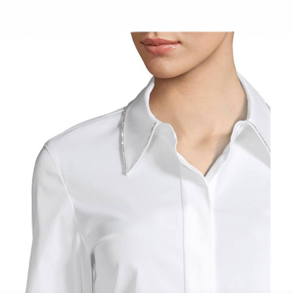Lafayette 148 New York Rhinestone Collar Button Down Blouse